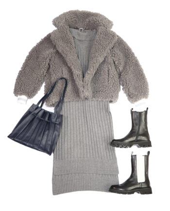 Outfit den trends ganz nah, teddymantel, boots, pollunder, tasche