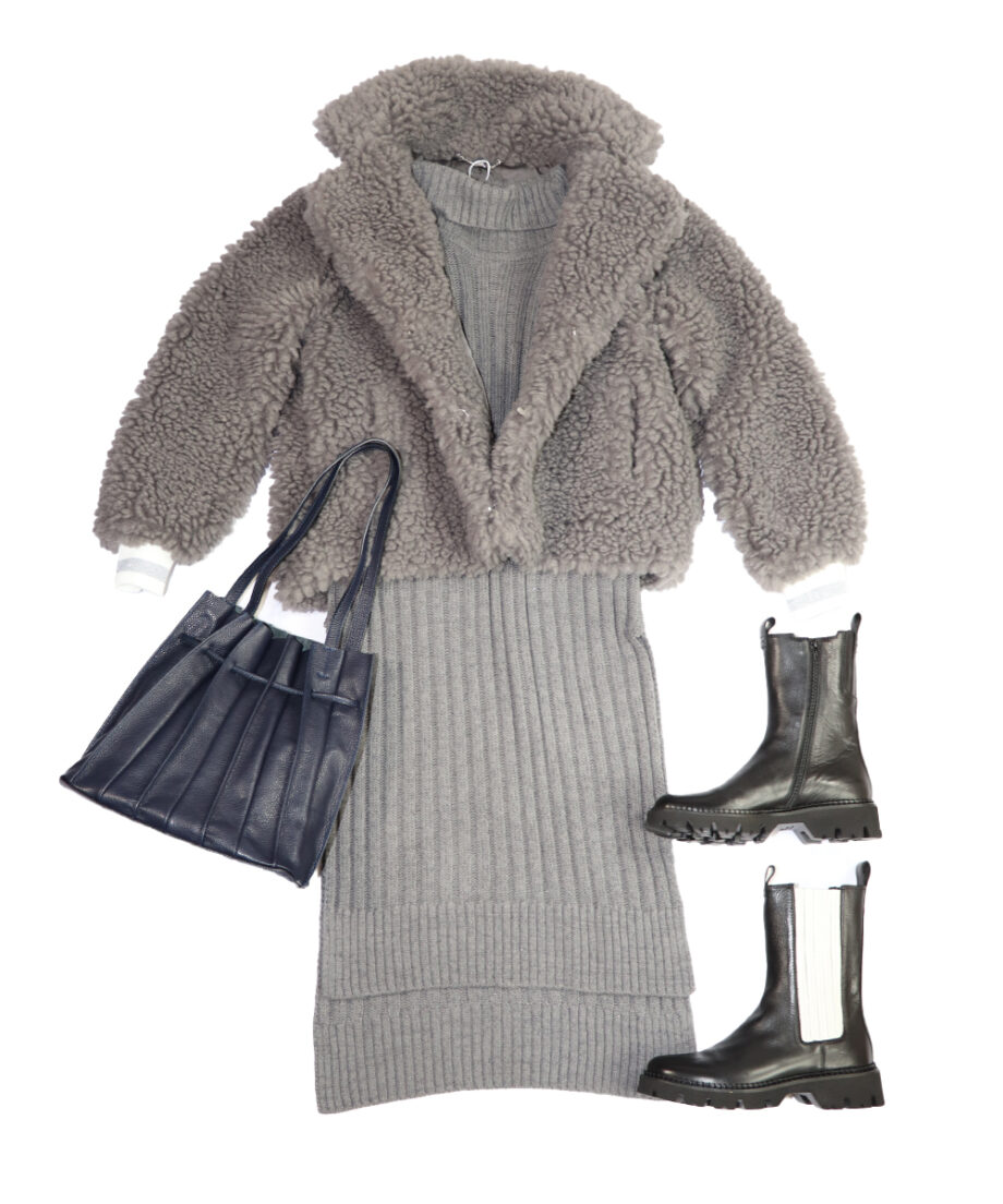 Outfit den trends ganz nah, teddymantel, boots, pollunder, tasche